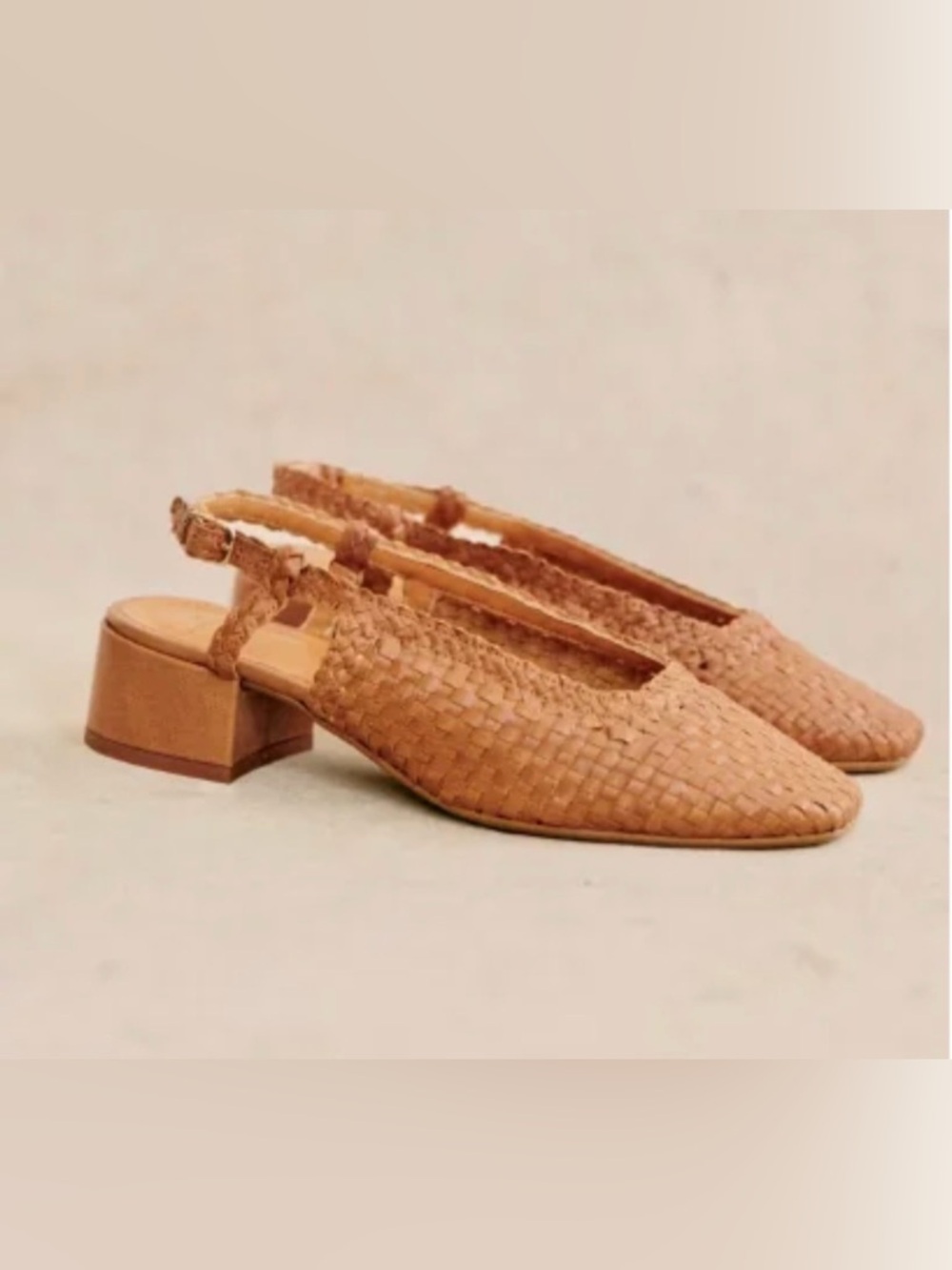 Sezane Noemie Woven Slingback Heeled Pumps in Natual Heritage